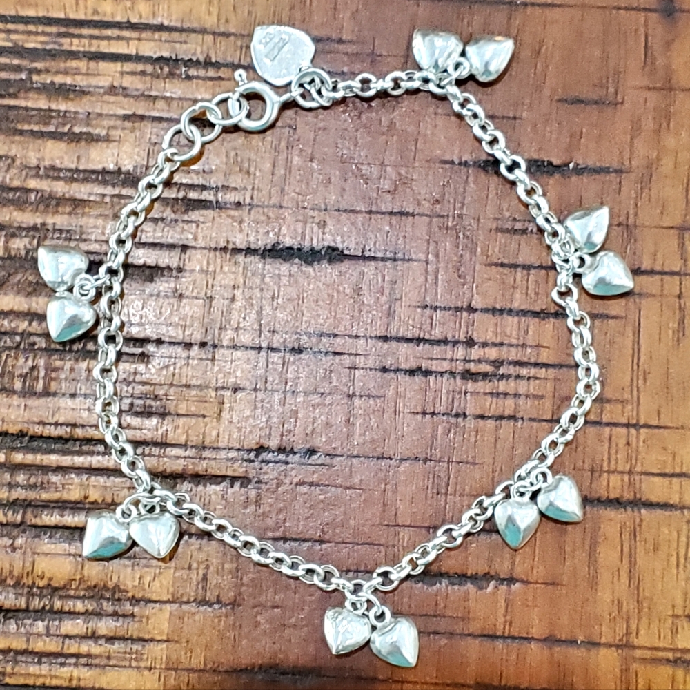 925 Sterling Silver Heart Charms Bracelet